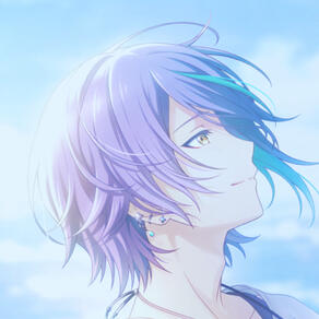 Trained art, with a blue filter overlay, of Rui Kamishiro's "I'll Always Be Here if You Need Someone to Talk To" card from Project Sekai, from the The Canary Sings in a Quagmire (nene4) event.